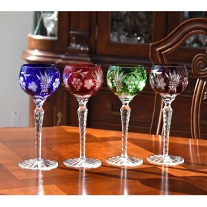 Set of 4 Vintage Hungarian Cut to Clear Crystal Hock Wine Glasses - Pattern CC17